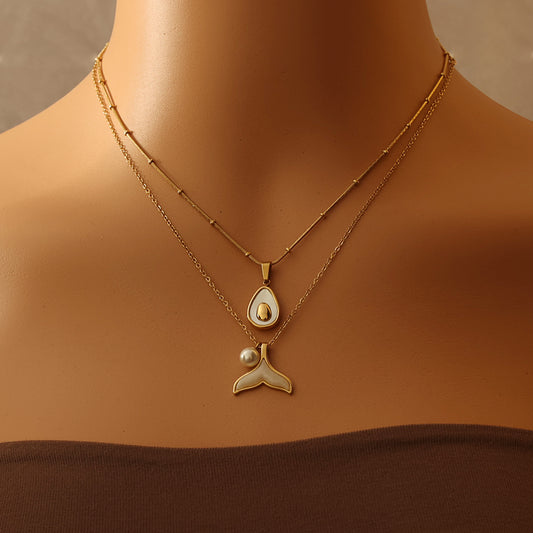 Whale-Tail & Pearl Pendant Necklace – Gold