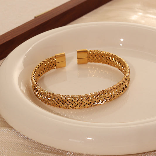 Sleek Woven Cuff Bracelet – Gold