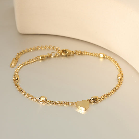 Beaded Heart Anklet – Gold (18.5 + 6.5 cm)