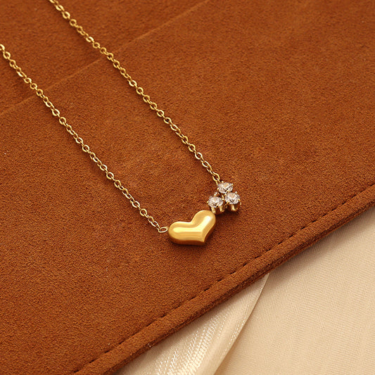 Heart Pendant Necklace – Zircon (Gold)