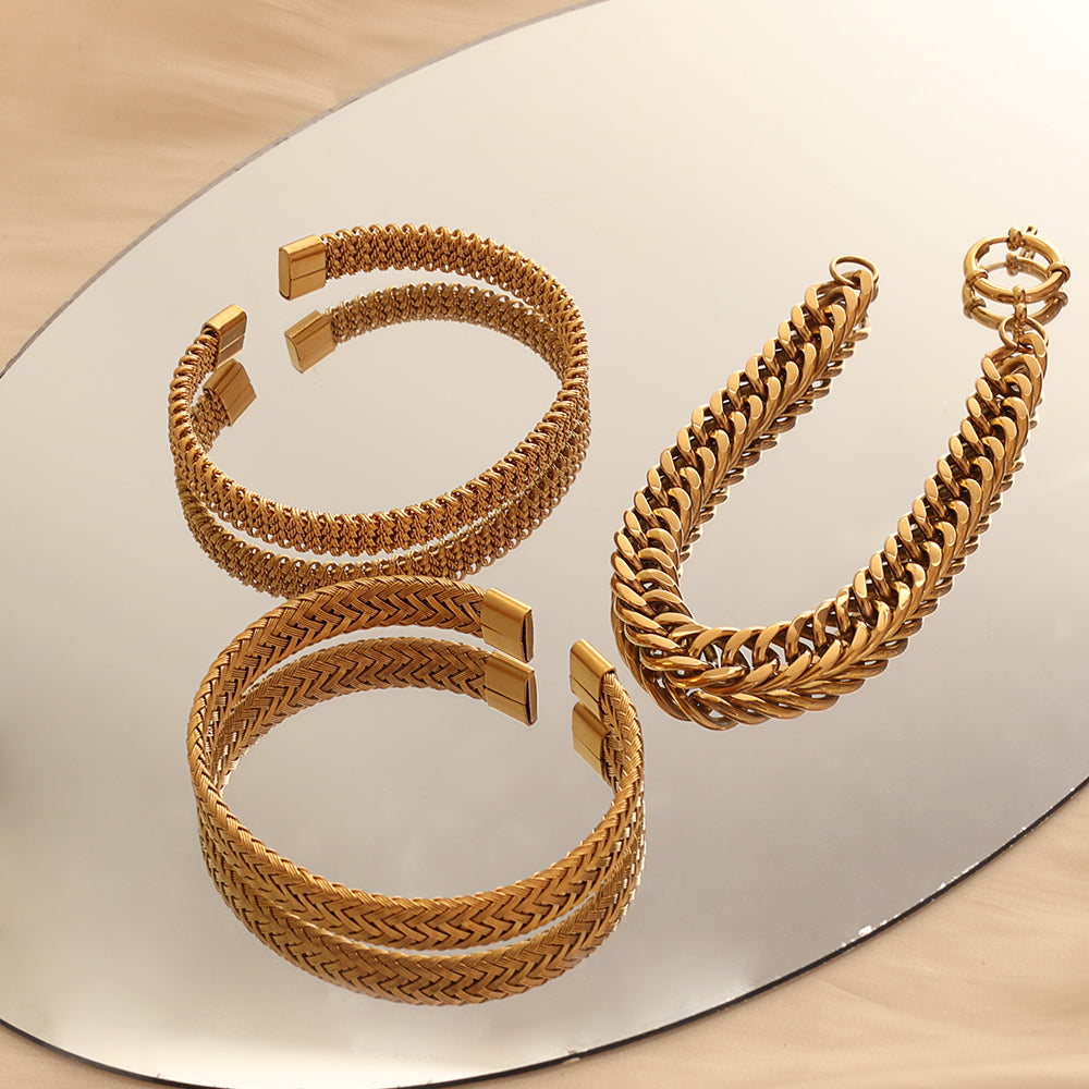 Sleek Woven Cuff Bracelet – Gold