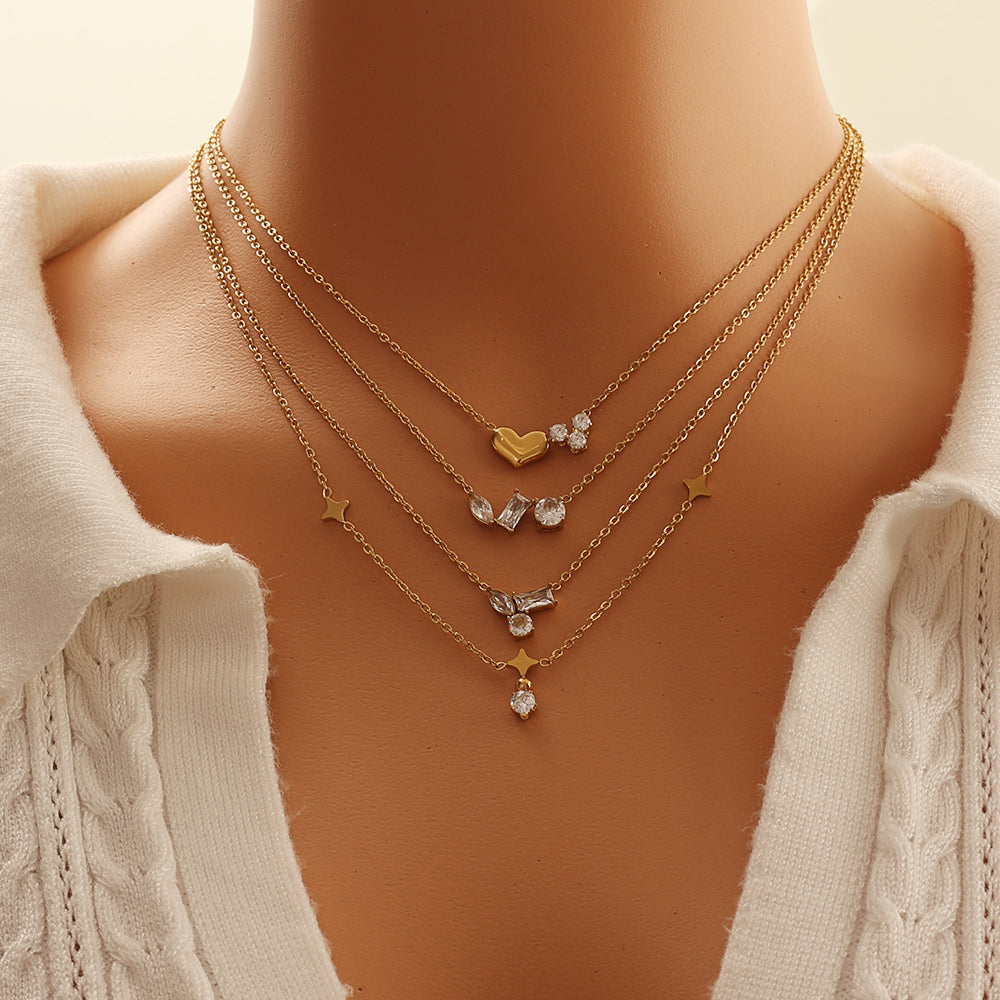 Trio Shapes Zircon Necklace – Gold