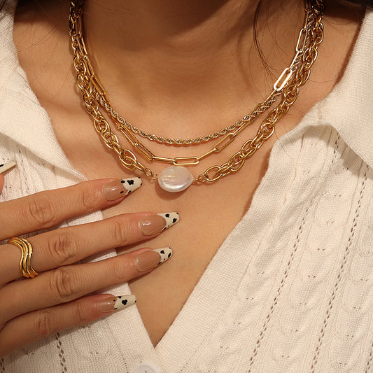 Baroque Pearl Curb Necklace – Gold (43 + 5 cm)