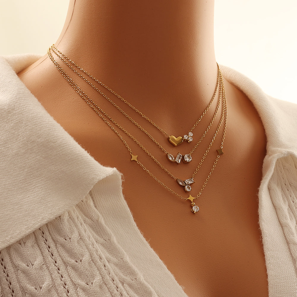 Trio Shapes Zircon Necklace – Gold