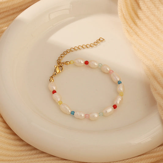 Pearl & Glass Bead Bracelet – Gold