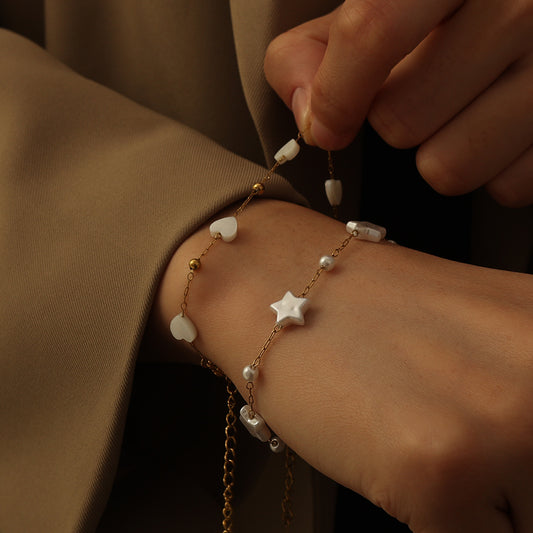 Mother-of-Pearl Station Necklace – Gold