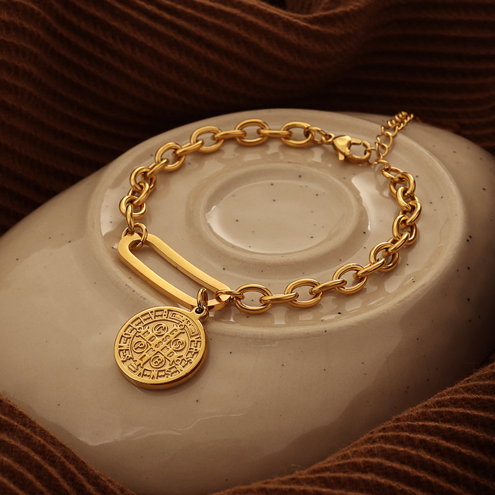 Coin-Charm Toggle Bracelet – Gold (17 + 5 cm)