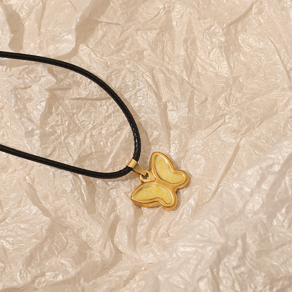 Enamel Butterfly Necklace (Blue or Yellow) – Gold (39.5 + 8 cm)