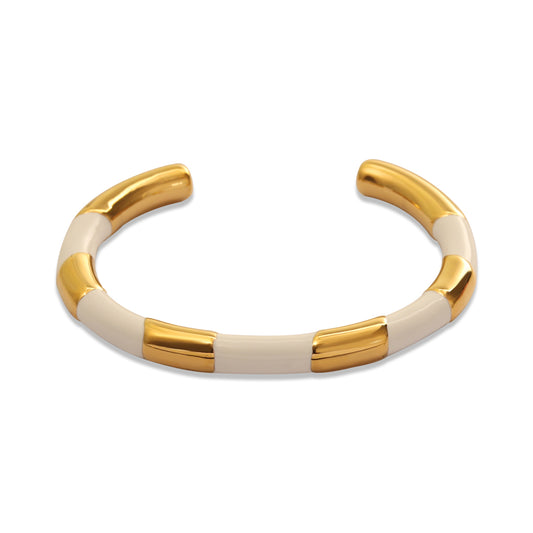 Enamel Accent Bangle White & Black– Gold (60 mm)