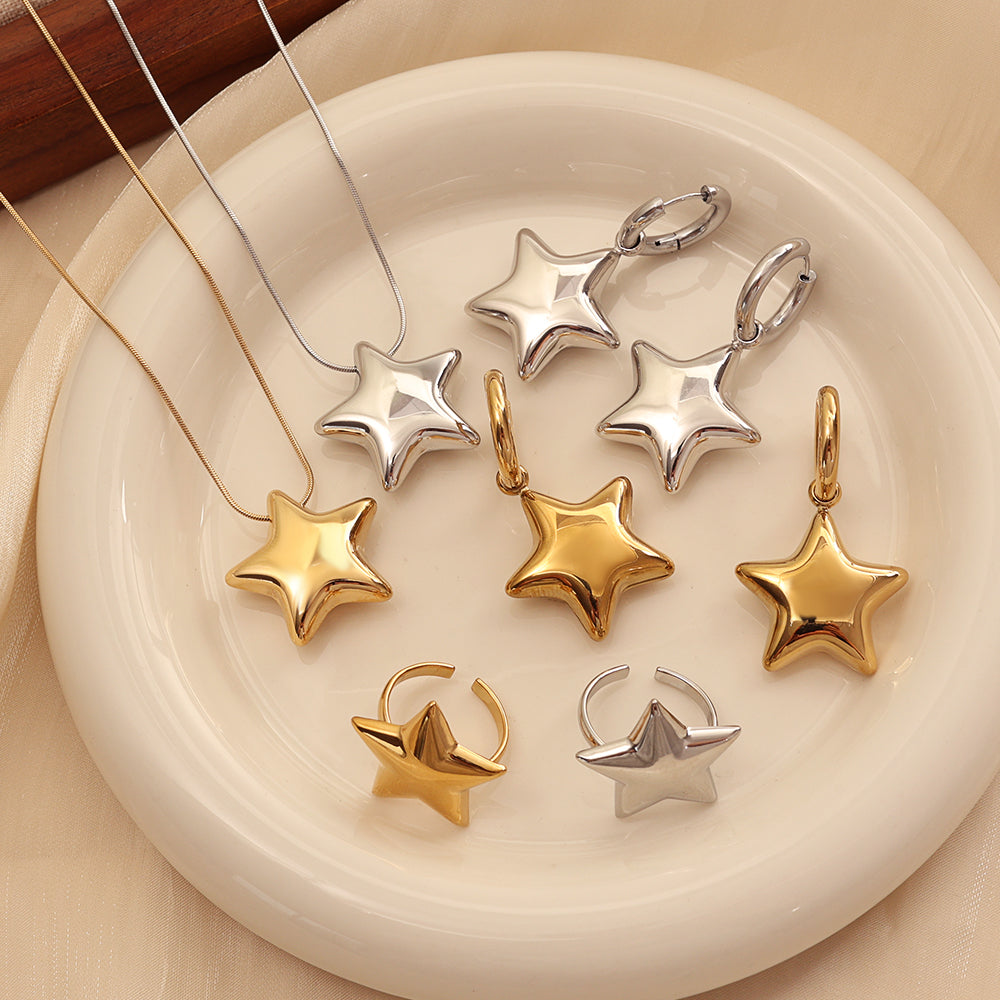 TEENS STARS TRIO SET – GOLD  (Necklace + Earrings + Adjustable Ring)