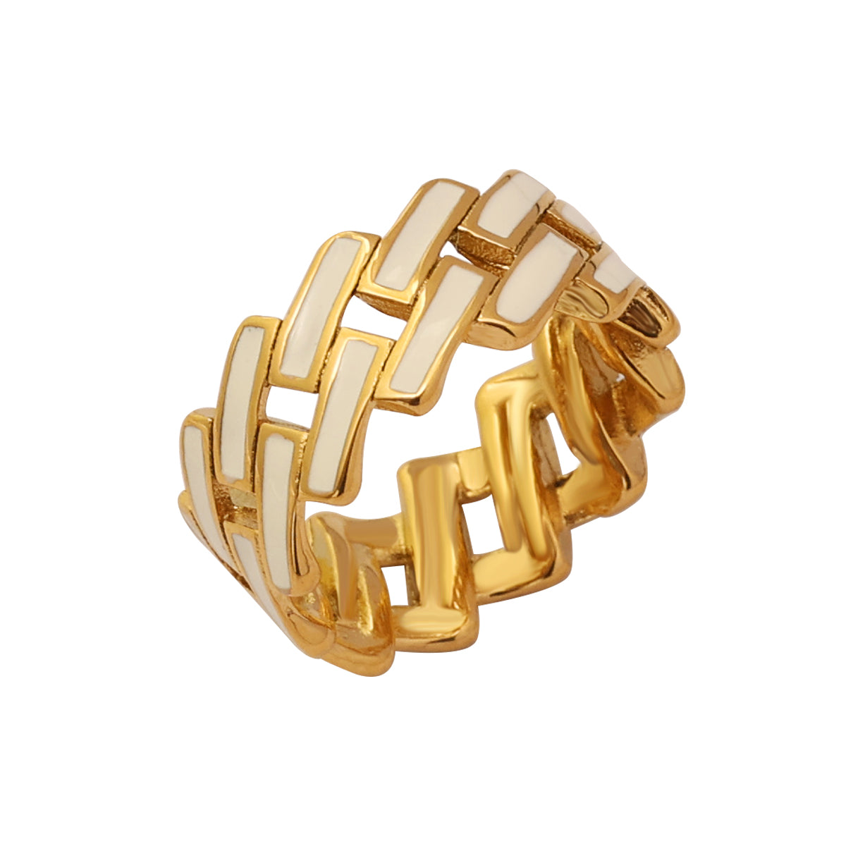 Lattice Band Ring – Gold (Black/White)