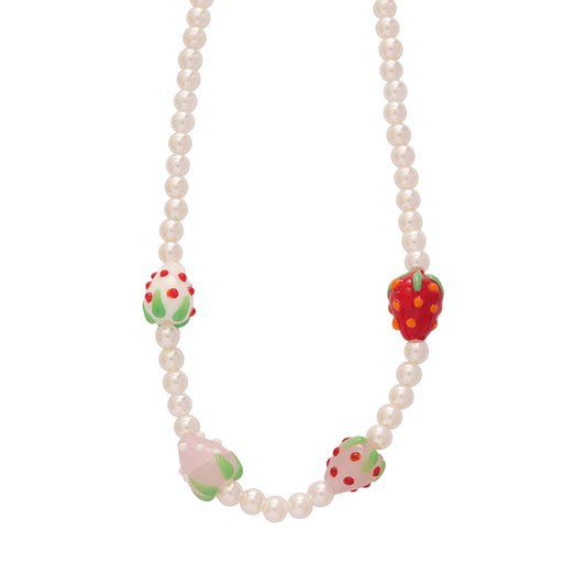 Beads & Ceramic Flower Necklace – Gold (42.5 + 5 cm)