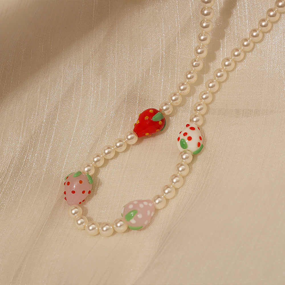 Beads & Ceramic Flower Necklace – Gold (42.5 + 5 cm)