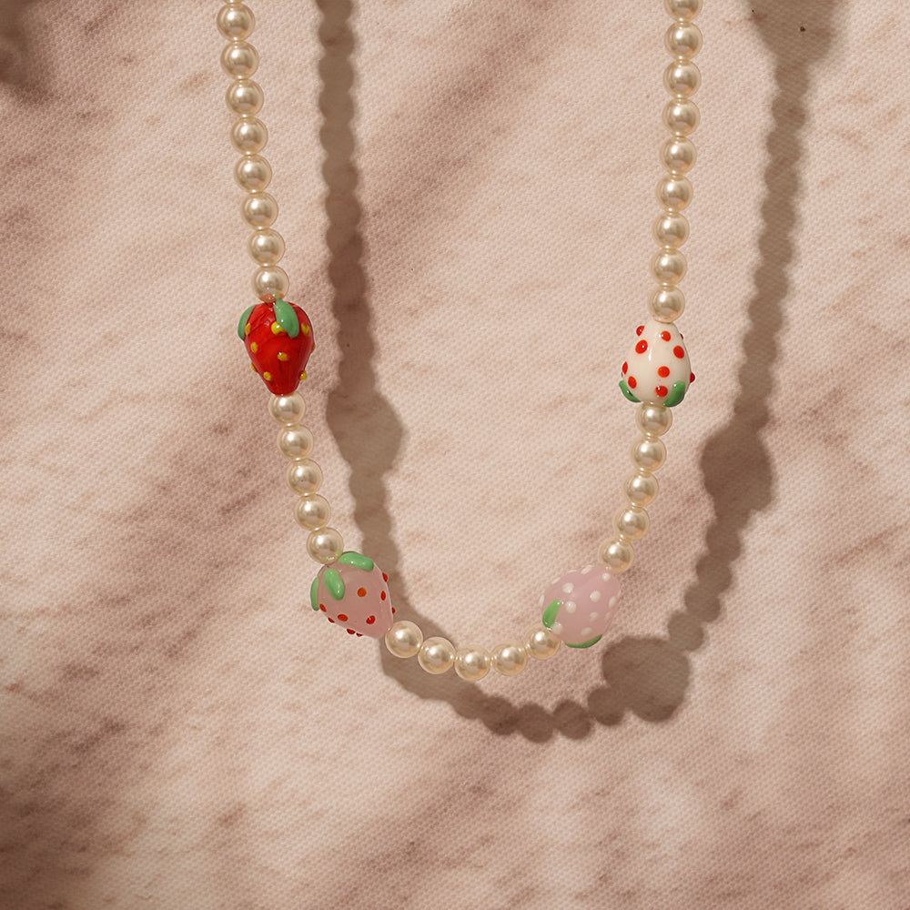 Beads & Ceramic Flower Necklace – Gold (42.5 + 5 cm)