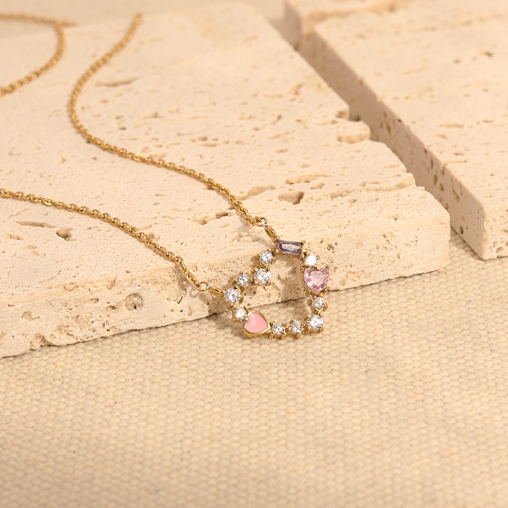 Shimmer Heart Cluster Necklace – Gold (44 + 5.5 cm)