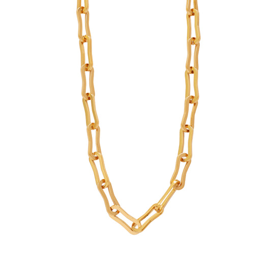 Rectangular Link Necklace – Gold (8 mm · 38.5 + 4.5 cm)