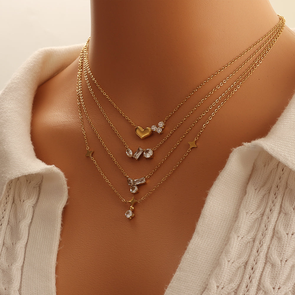 Trio Shapes Zircon Necklace – Gold