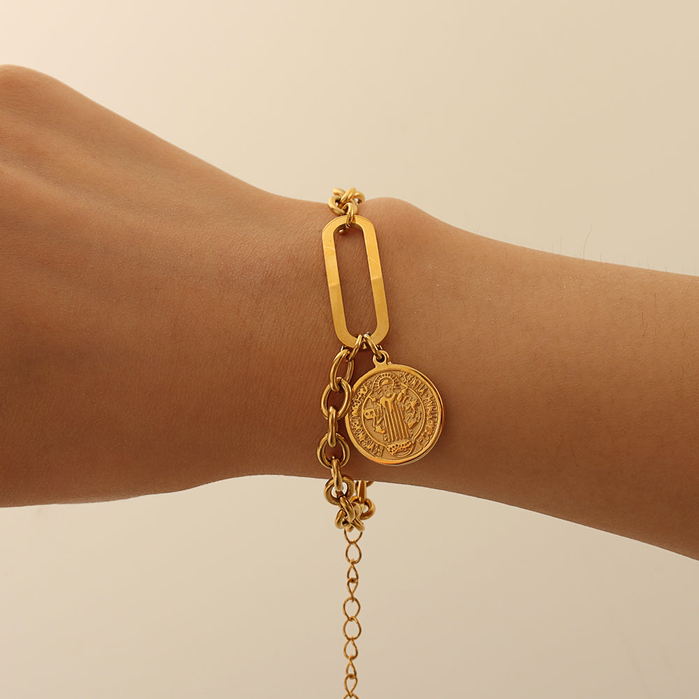 Coin-Charm Toggle Bracelet – Gold (17 + 5 cm)
